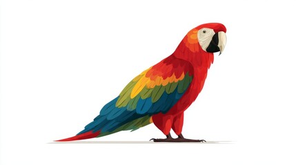 Obraz premium Vibrant Tropical Parrot in Flat Clipart Style on White Background for Design Projects
