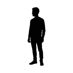 Fototapeta premium Silhouette of a man standing in profile on white background full body black shadow