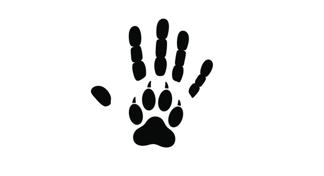 A stark black handprint is prominently displayed against a clean white background creating a bold visual statement high quality