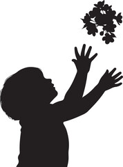 Obraz premium Child silhouette reaching for flowers illustration vector playful innocence