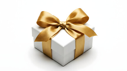 Obraz premium A beautifully wrapped gift box with a luxurious gold ribbon, perfect for any occasion. The gift box exudes elegance and anticipation. 