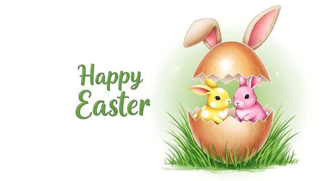 A happy easter image with two bunnies in an egg