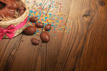 Fototapeta premium Small tasty sweet Chocolate eggs Easter sweet.