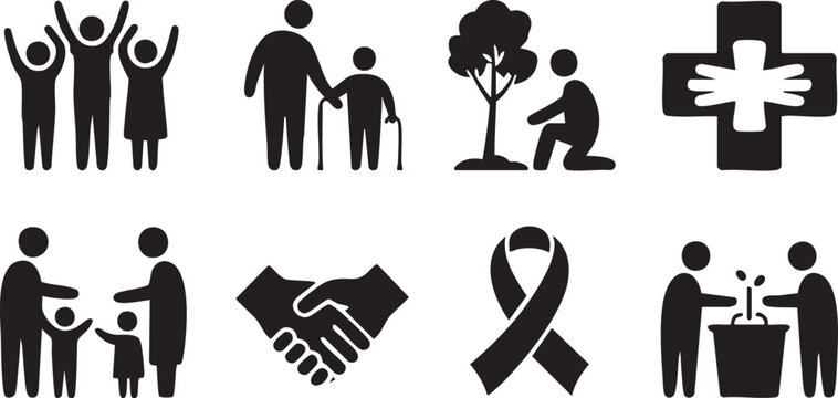Global Charity Donation Icon Set 
