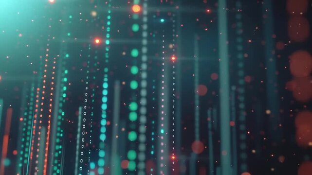 Vibrant digital illustration displays data visualization with glowing lines and bars on a futuristic background.