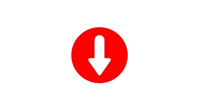 Red arrow down symbol for download icon and download icon animation with transparent background