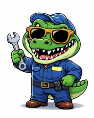 Obraz premium Stylish Alligator Chef Serving Food Cartoon