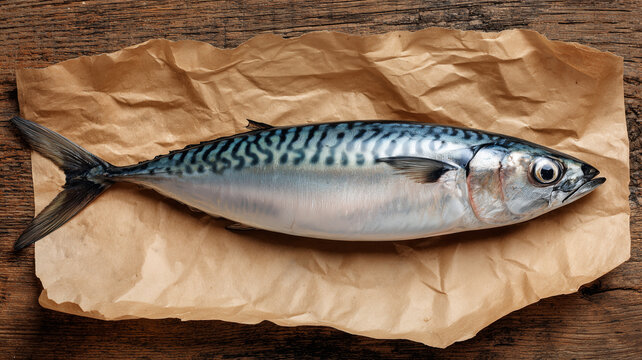  Fresh raw mackerel fish on parchment paper