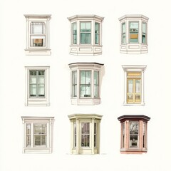 Obraz premium Illustration of diverse architectural window types on a white background