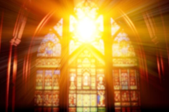 Sun light form Church stained glass window, religion concept