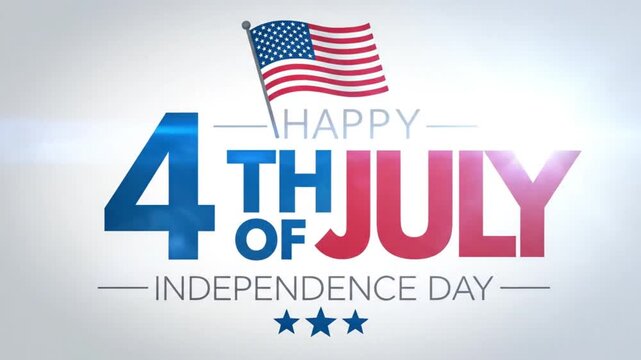 Independence day celebration motion graphics with american flag waving over fourth of july text logo