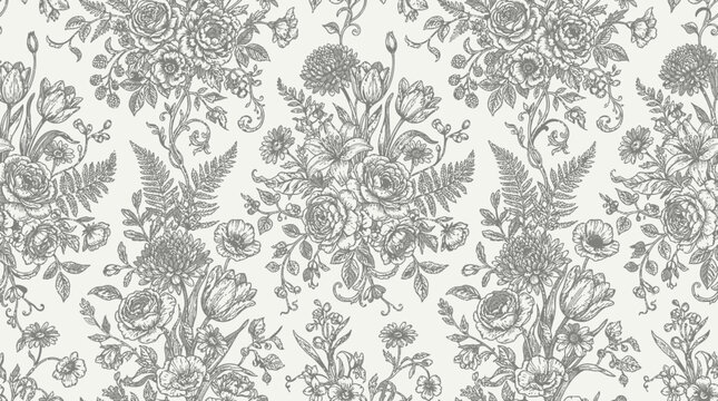 Gray floral damask pattern design.