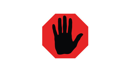 Fototapeta premium A striking visual depicts a red octagonal sign featuring a black silhouette of a hand indicating a stop or halt