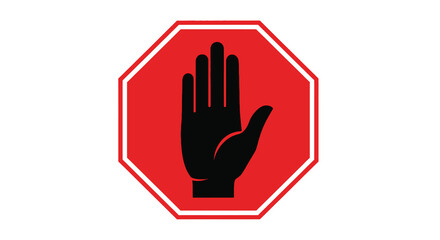 Obraz premium A vibrant red octagonal sign displays a stark black silhouette of a hand signaling a firm stop high quality
