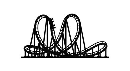 A striking black silhouette depicts a complex rollercoaster structure with looping tracks and supporting beams high quality professional detailed © Tushar02