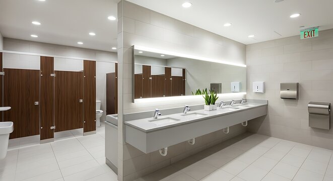 Modern Public Restroom with Double Sink.