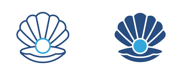 Pearl shell icon set. Open seashell with pearl icon, luxury jewelry and marine treasure concept. Vector illustration. © Habiba Anika