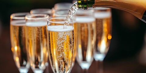 Celebratory Toast with Champagne Bubbles Ascending in Elegant Flutes for a Joyous Festive Occasion