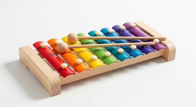 Colorful wooden xylophone with mallets on light background, vibrant musical toy