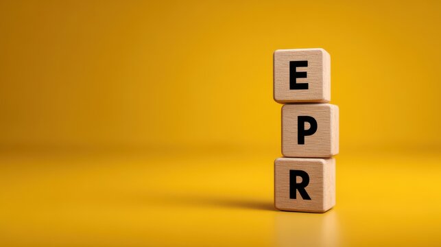 EPR concept on wooden blocks against yellow background