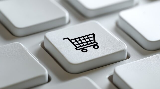 Shopping cart icon on a computer keyboard key isolated on white background