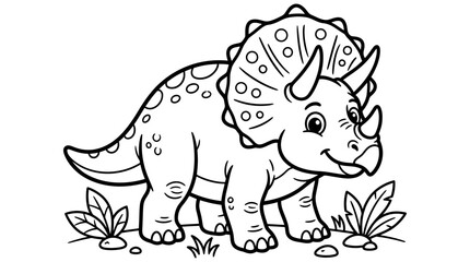 Smiling cartoon triceratops dinosaur standing. © Pidi