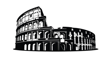 A striking black and white illustration depicts the colosseum in rome showcasing its ancient architectural grandeur and iconic design © VoDesign02