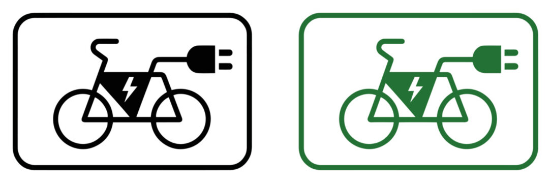 e-bike permitted sign icon set