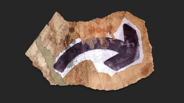 A drag and drop arrow with alpha in a grunge torn creased up paper and card style that folds out in to place with worn aged effects and paper tears.
