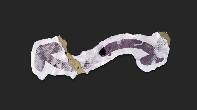 A drag and drop arrow with alpha in a grunge torn creased up paper and card style that folds out in to place with worn aged effects and paper tears.
