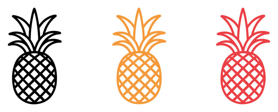 tropical pineapple fruit icons set