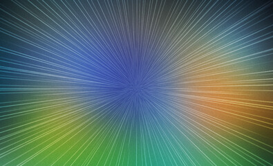 Obraz premium Vibrant abstract radial light burst background with colorful blue, green, and orange gradient rays emanating from the center, ideal for modern design, presentations, and digital art.