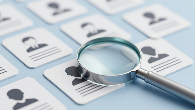 Magnifying Glass on Digital Profile Cards &ndash; HR Screening and Candidate Selection for Online Job Applications and Summer Job Search