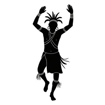 Native american or tribal people dancing silhouette vector illustration