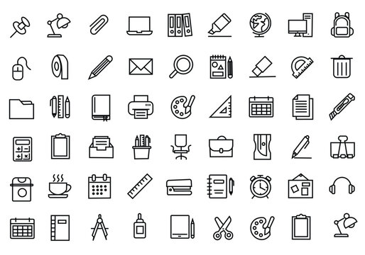 School stationary icon set. Editable line icons. Vector illustration.