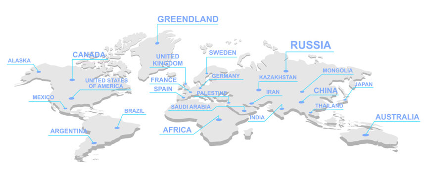 world map infographic with callout country label vector illustration isolated on white background.