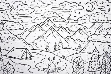 Fototapeta premium Explore the serene wilderness under a starry sky in a vintage camping scene