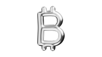 Naklejka premium 3D Silver Bitcoin Cryptocurrency Coin Icon, Puffy Glossy Metallic Style, Front View, Isolated on Transparent Background