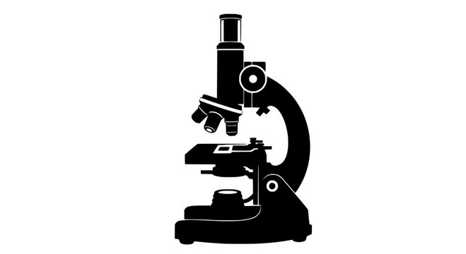 Microscope laboratory equipment with black silhouette and white outline details for biology research