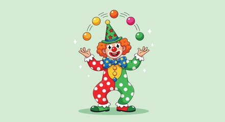 Naklejka premium Happy Clown Juggling Colorful Balls Vector Illustration.