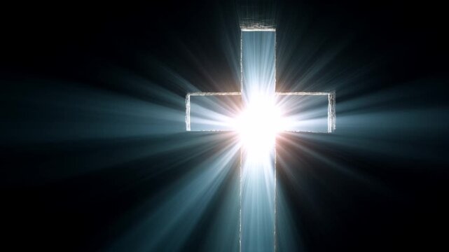 symbolic christian cross as keyhole with light of faith on dark background