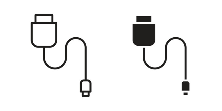 Phone cable icon concept. Simple solid style. line stroke icons