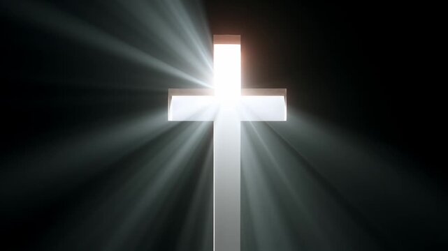 symbolic christian cross as keyhole with light of faith on dark background