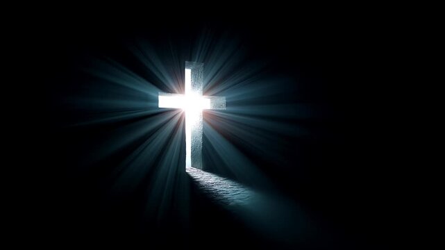 symbolic christian cross as keyhole with light of faith on dark background