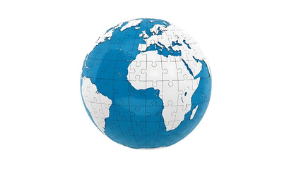 Naklejka premium Earth Globe as a Jigsaw Puzzle with Blue Oceans and White Continents Keywords: earth, globe