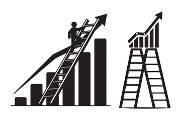 Business growth and success concept with man climbing ladders and graphs © Rasid