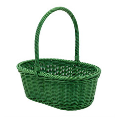 Obraz premium A woven green basket with a sturdy handle for carrying items