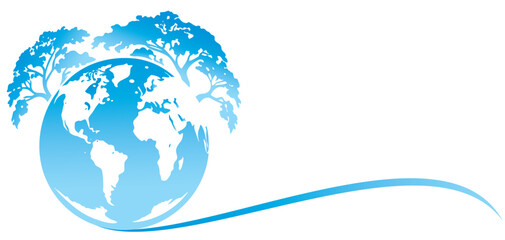 Illustration of blue silhouette of the earth with plants for earth day in vector form