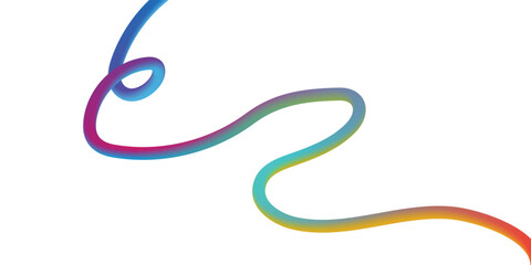 Obraz premium Long multi-colored 3d fluid wave with rainbow gradient on white background shows dynamic movement and depth through curved path with vibrant blue purple pink green orange and red color transitions