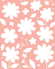 Fototapeta premium A minimalist floral pattern featuring black silhouette flowers and leaves scattered across a soft pink background.